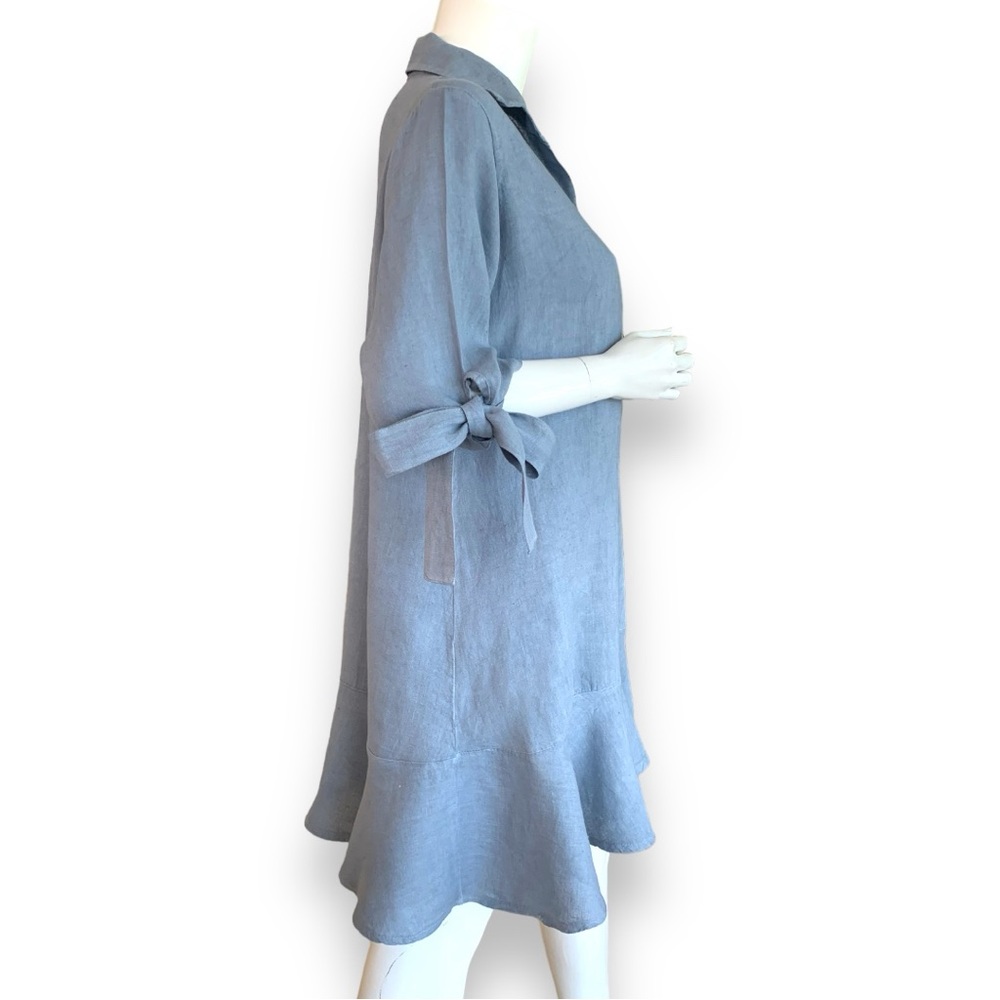 POLITA HEATHER BLUE LINEN FLARED SHIRT DRESS. WOMEN’S SIZE XL - Picture 3 of 9